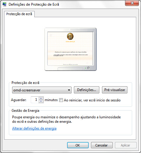 Proteção de ecrã OMD no Windows 7